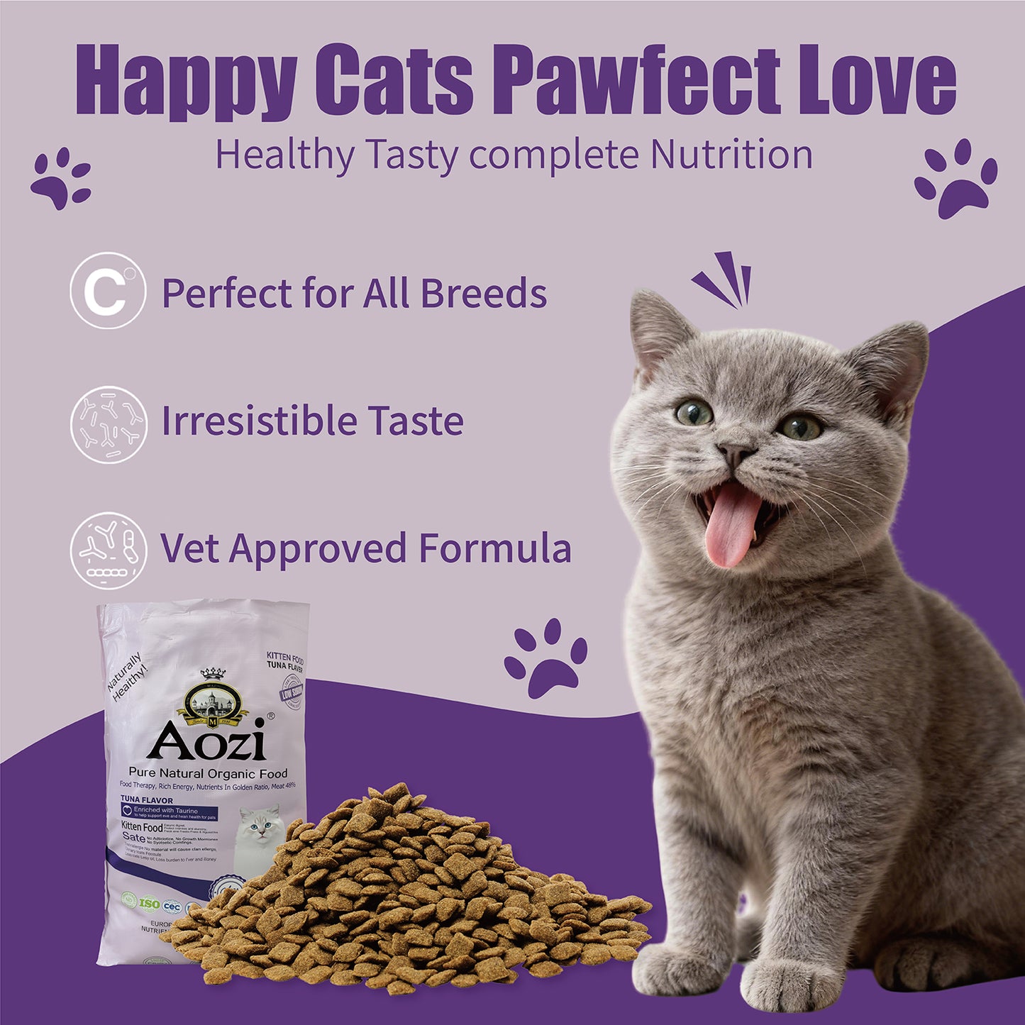 JooyPet Aozi Natural 1kg Tuna Flavor Cat Kitten Dry Food for Healthy Skin & Hair Pet Essentials DR Easy Digestion Nutritious Energy Supply