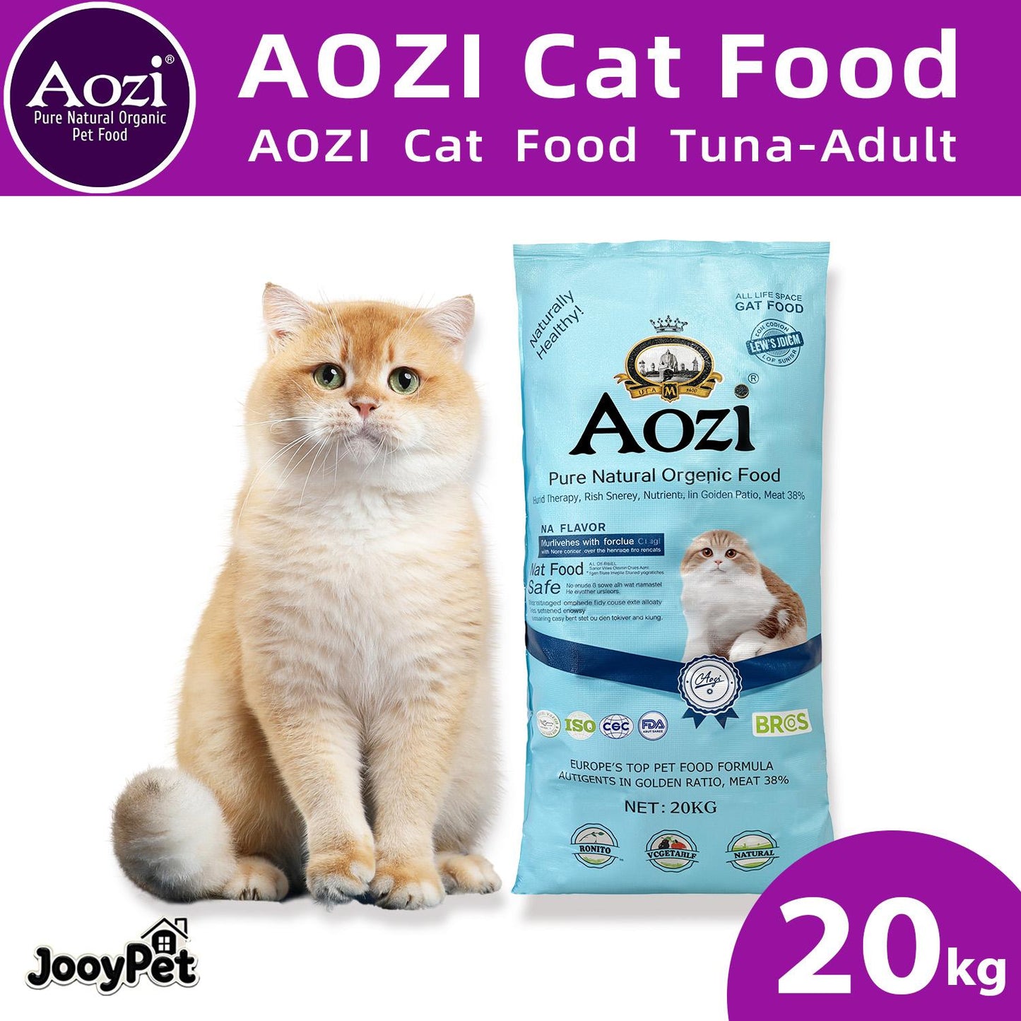 Aozi ORGANIC 10kg / 20KG Original Pack Salmon Tuna Kitten Cat Food Dry