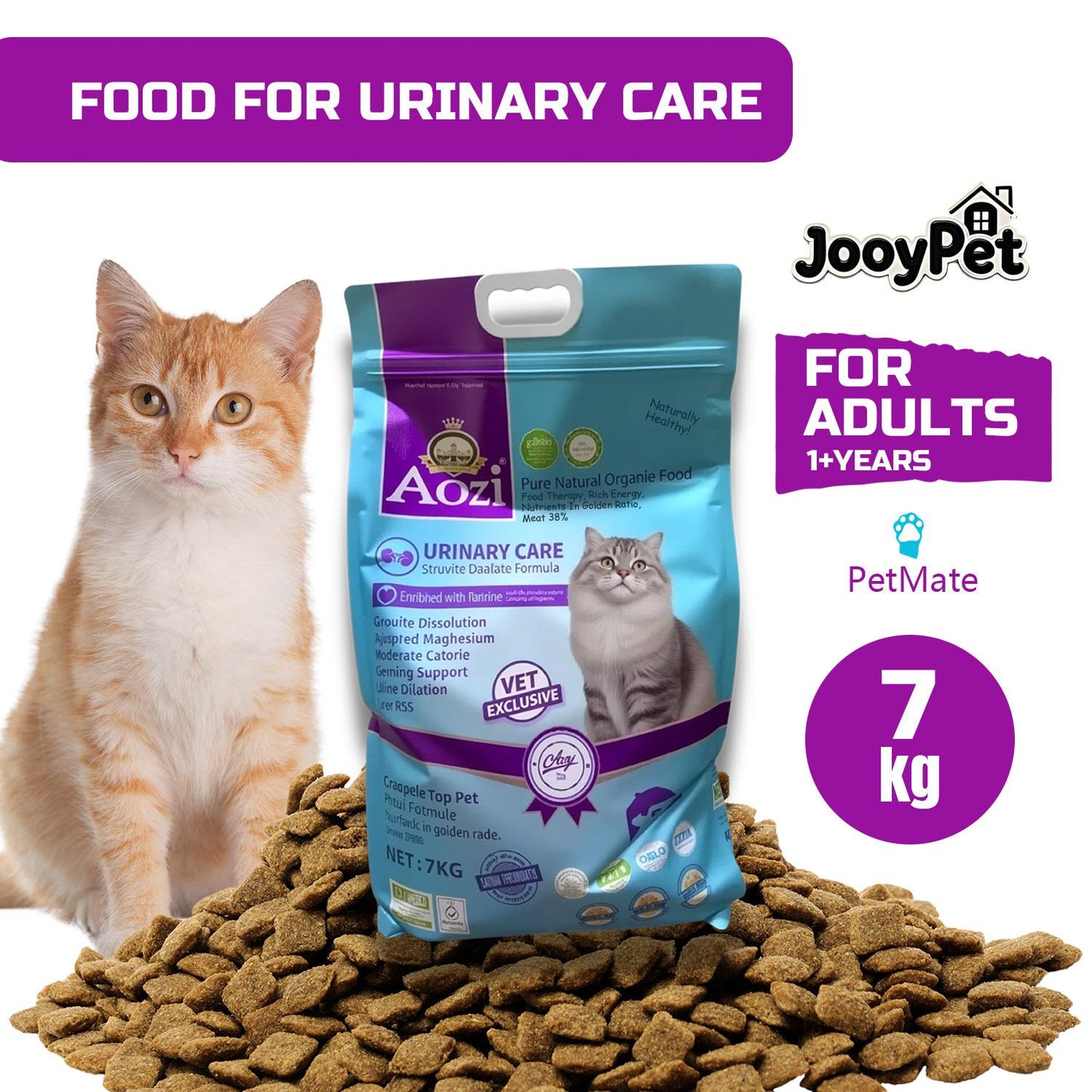 AOZI Urinary Care SO Prescription Cat Food 7kg - Low-Mg Acidifying Formula to Dissolve Struvite Crystals & Dilute Urine, Supports Feline Lower Urinary Tract Health (Veterinarian-Approved)