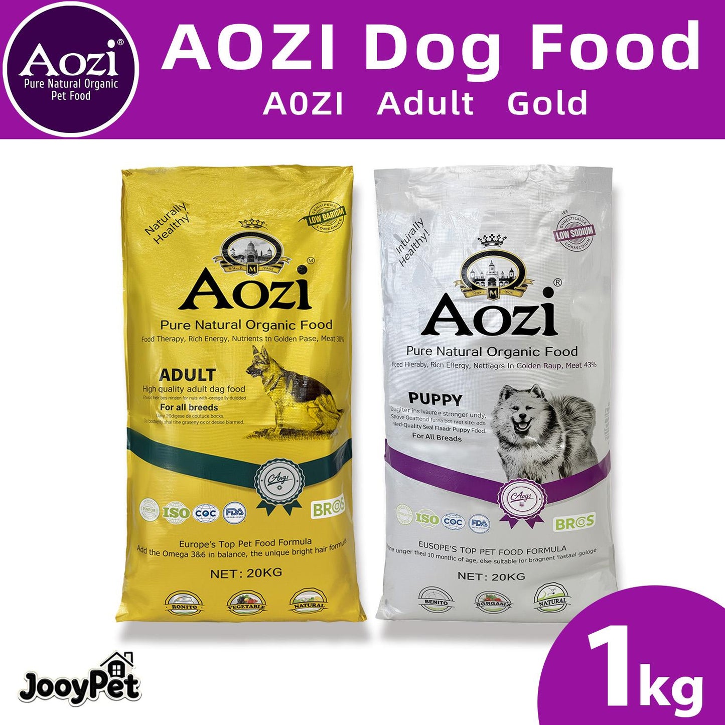 Aozi Pure Natural Organic Dog Food Adult / Puppy (1kg)