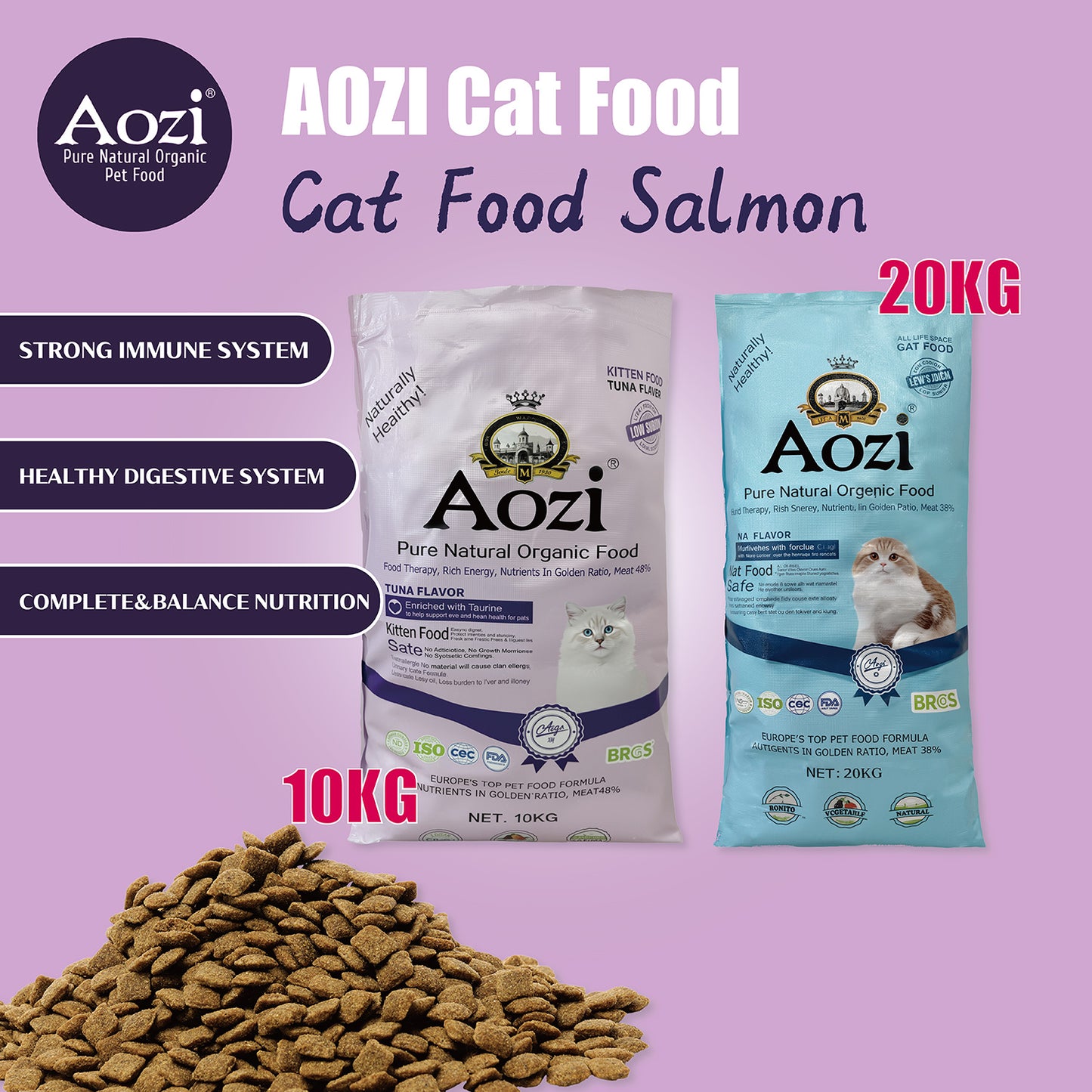 Aozi ORGANIC 10kg / 20KG Original Pack Salmon Tuna Kitten Cat Food Dry