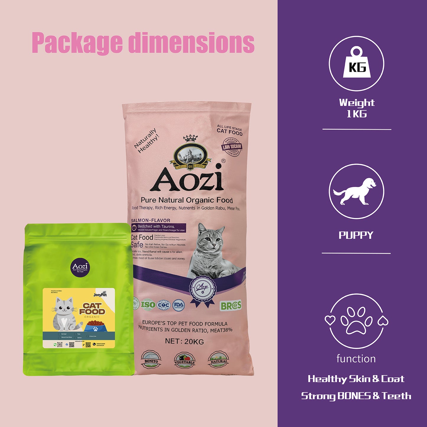 JooyPet Aozi Adult Cat Food 20KG Sack Salmon Flavor 24% Protein Omega Fatty Acids for Optimal Nutrition