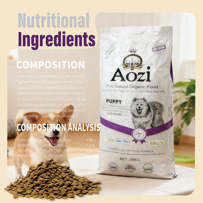 Aozi Beef, Egg, Spinach Organic Dog Food For Adult & Puppy 20kg