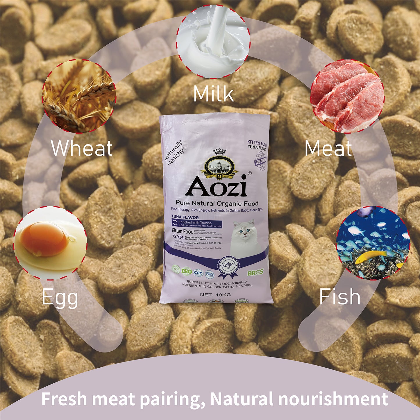 Aozi ORGANIC 10kg / 20KG Original Pack Salmon Tuna Kitten Cat Food Dry