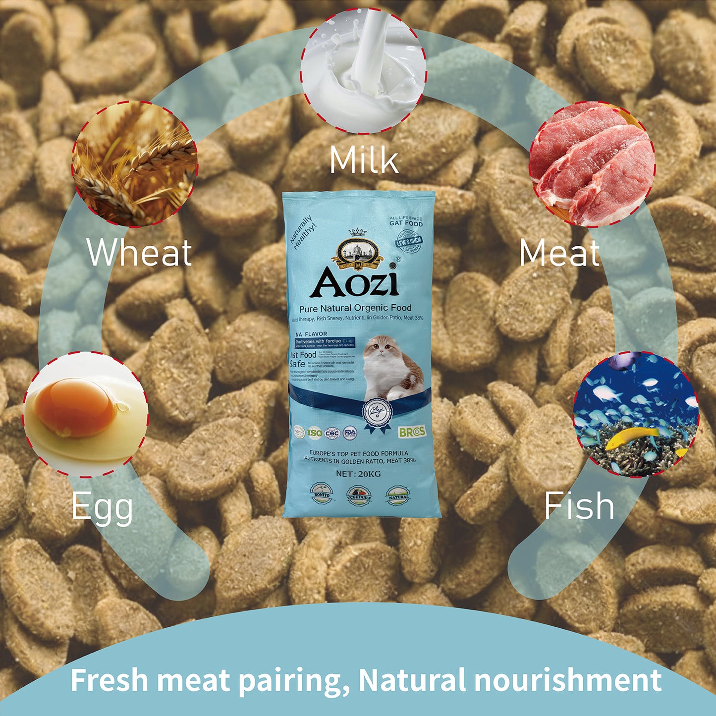 Aozi ORGANIC 10kg / 20KG Original Pack Salmon Tuna Kitten Cat Food Dry