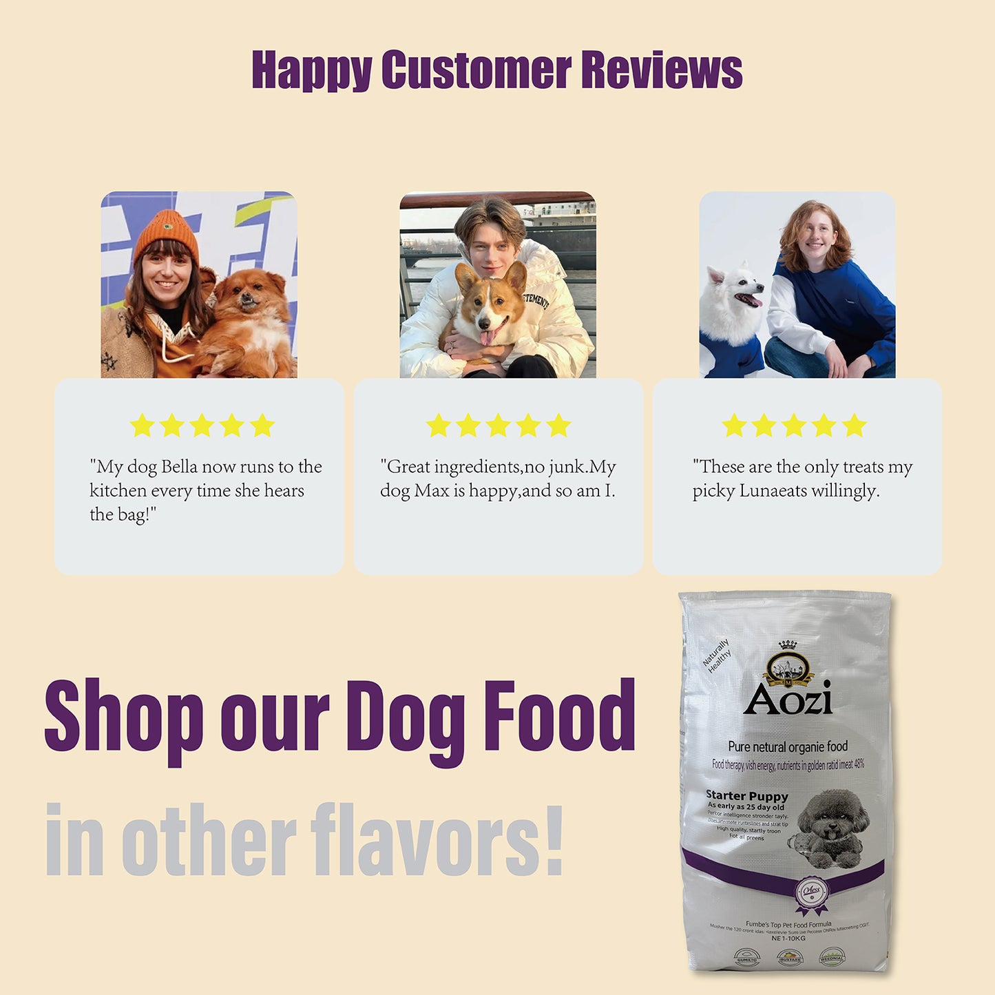 Aozi Organic Starter Puppy Dog Food Beef Flavor 10KG
