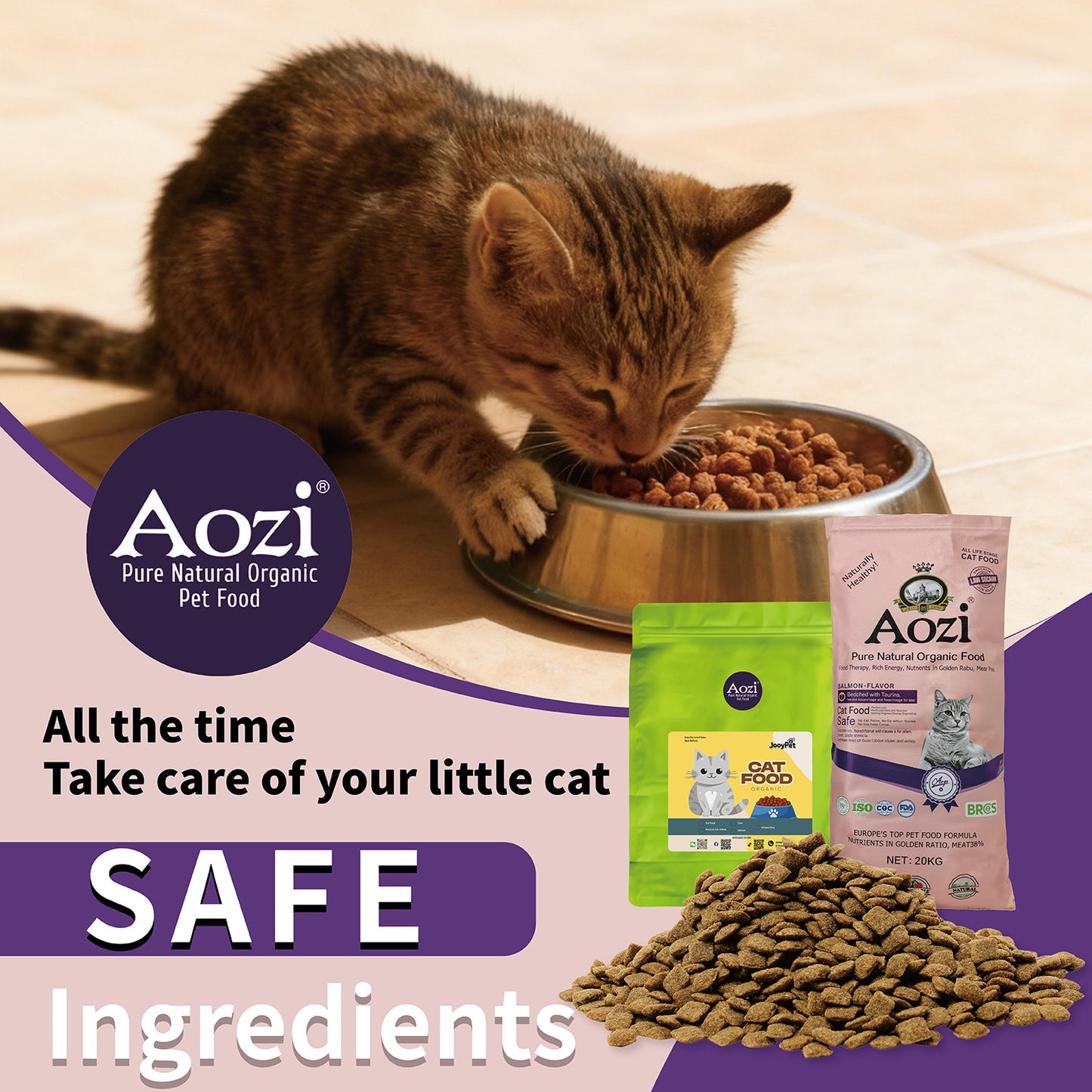 JooyPet Aozi Adult Cat Food 20KG Sack Salmon Flavor 24% Protein Omega Fatty Acids for Optimal Nutrition