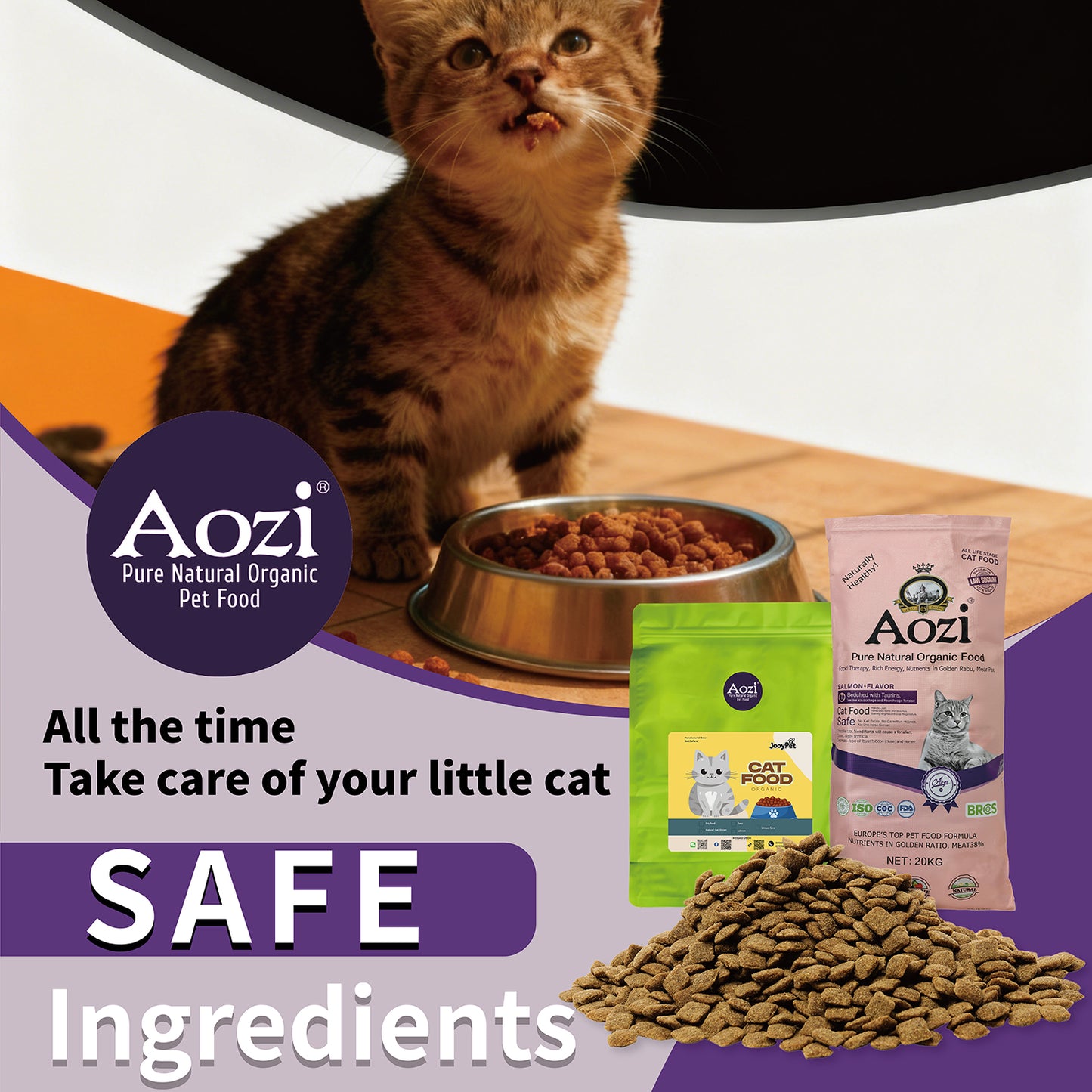 Aozi ORGANIC 10kg / 20KG Original Pack Salmon Tuna Kitten Cat Food Dry