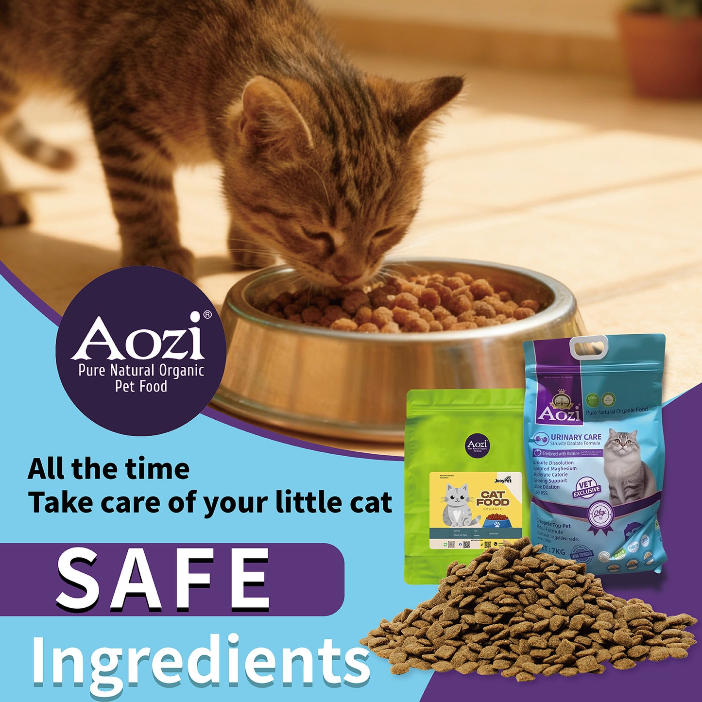 AOZI Urinary Care SO Prescription Cat Food 7kg - Low-Mg Acidifying Formula to Dissolve Struvite Crystals & Dilute Urine, Supports Feline Lower Urinary Tract Health (Veterinarian-Approved)