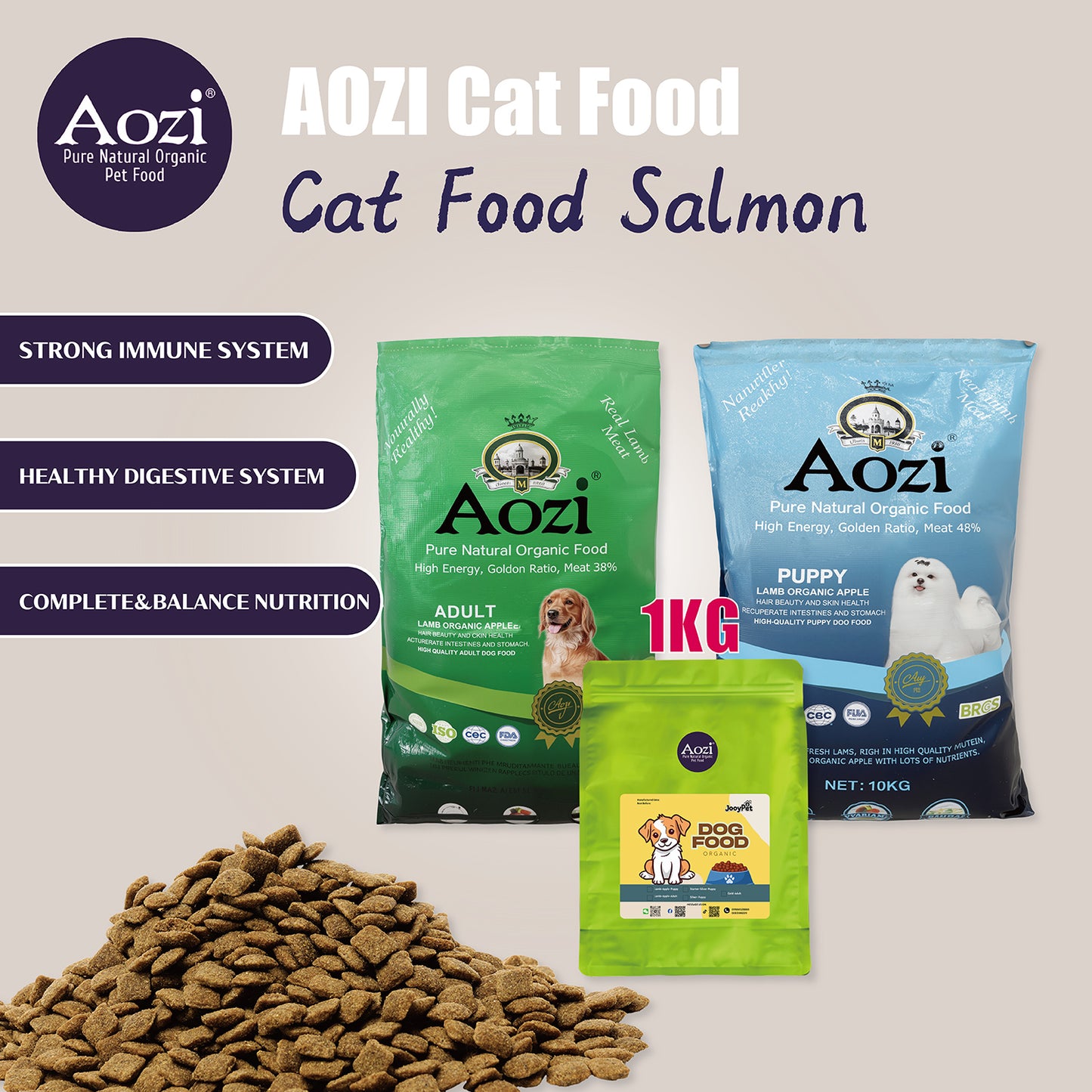 AOZI ORGANIC Dog Food LAMB AND APPLE 1kg for Adult Dog and Puppy