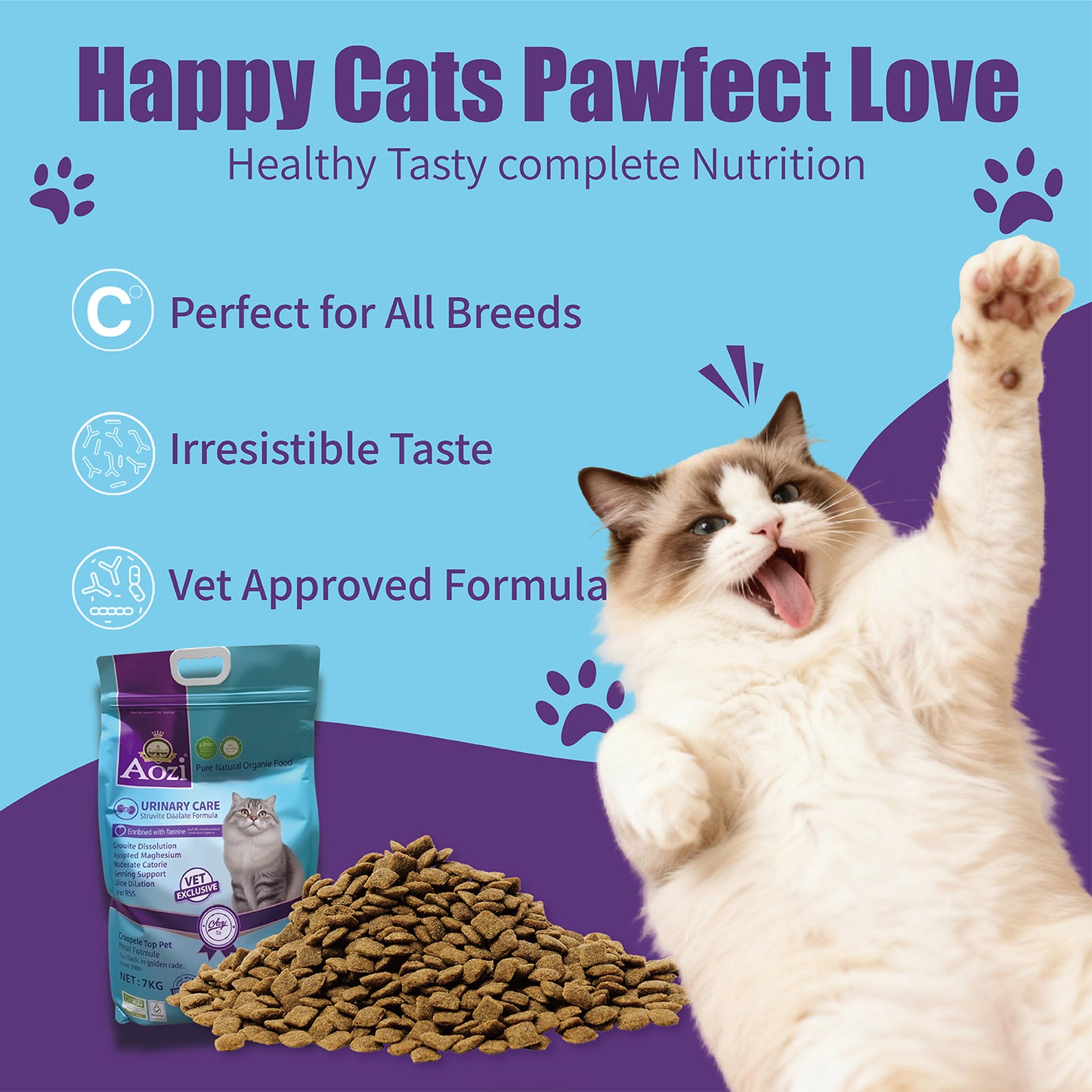 AOZI Urinary Care SO Prescription Cat Food 7kg - Low-Mg Acidifying Formula to Dissolve Struvite Crystals & Dilute Urine, Supports Feline Lower Urinary Tract Health (Veterinarian-Approved)