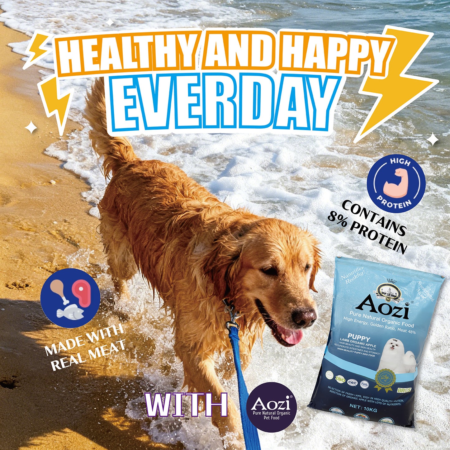 JooyPet AOZI Organic Lamb & Apple Puppy Food 10KG - Nourish Your Pup Naturally with Essential Nutrients for Growth & Development