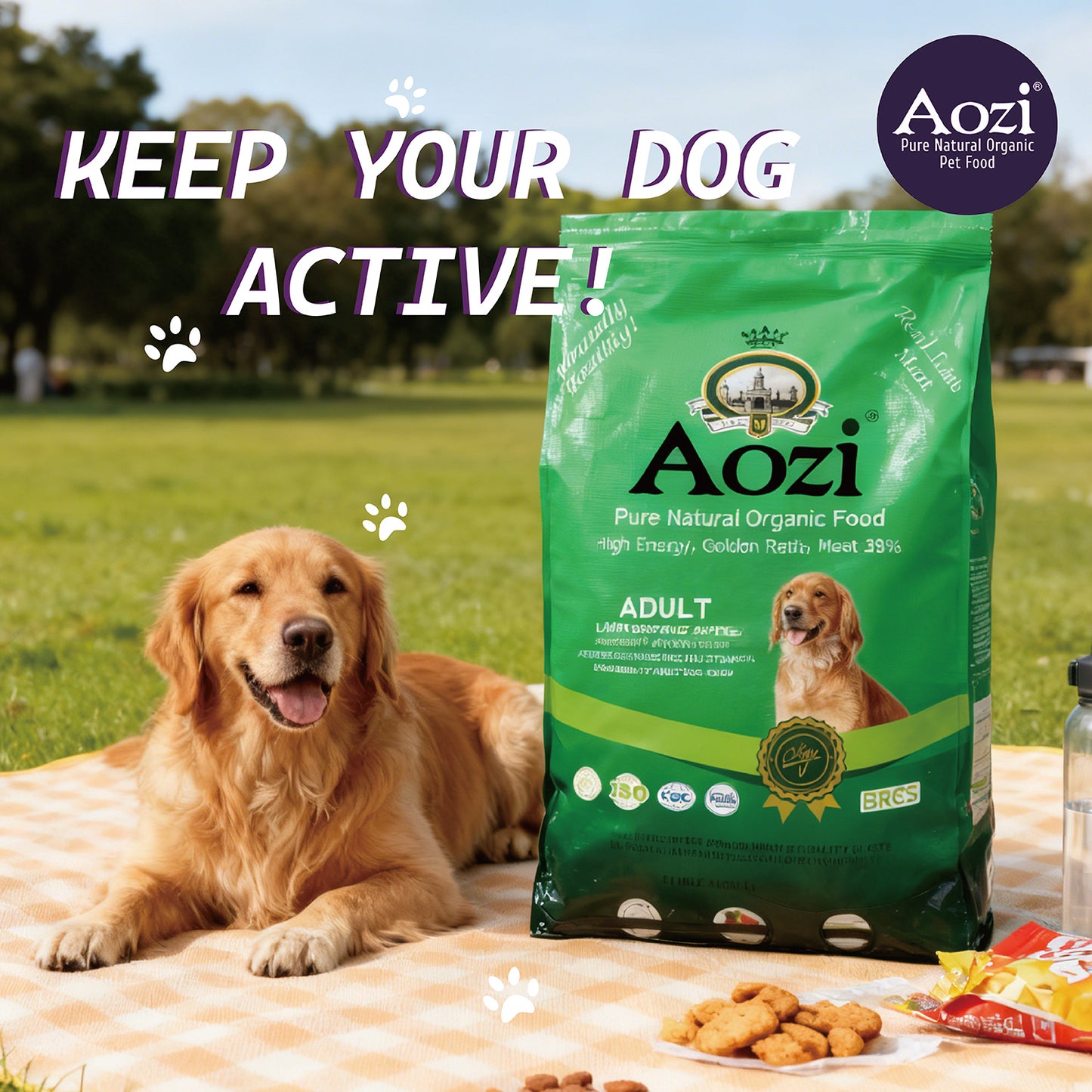 AOZI ORGANIC Dog Food LAMB AND APPLE 1kg for Adult Dog and Puppy