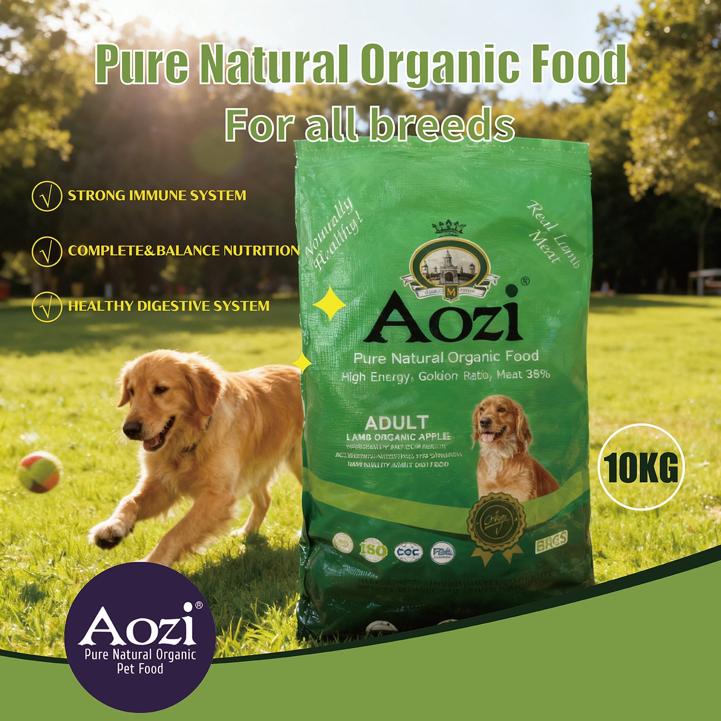 AOZI ORGANIC Dog Food LAMB AND APPLE 1kg for Adult Dog and Puppy