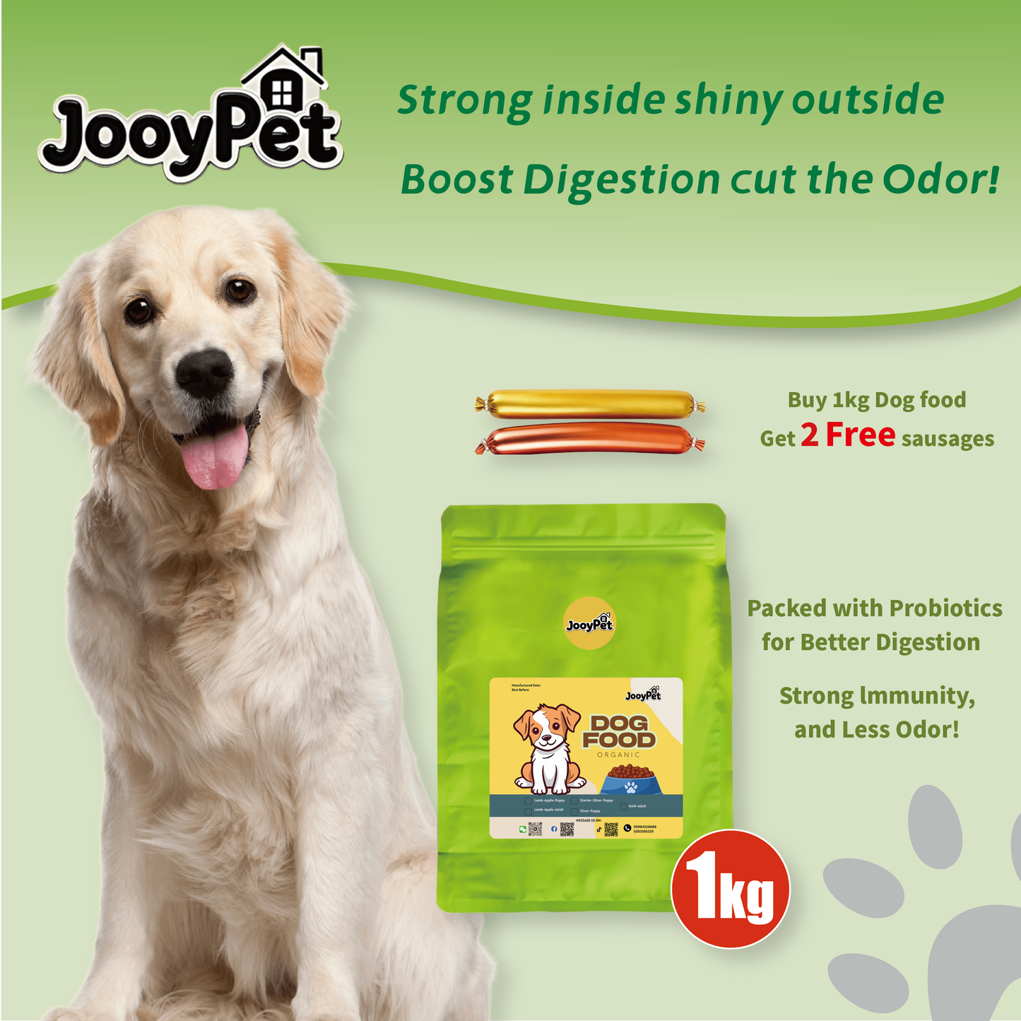 JooyPet 1kg Organic Dry Dog Food ALamb Apple 24% Protein for Adults Puppies Immune Boost Healthy Skin Coat