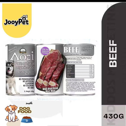 JooyPet Aozi Wet Dog Food in Can 430g - Pure Natural Organic Formula with Real Fresh Meat in Mousse Format for Dogs 24 Months