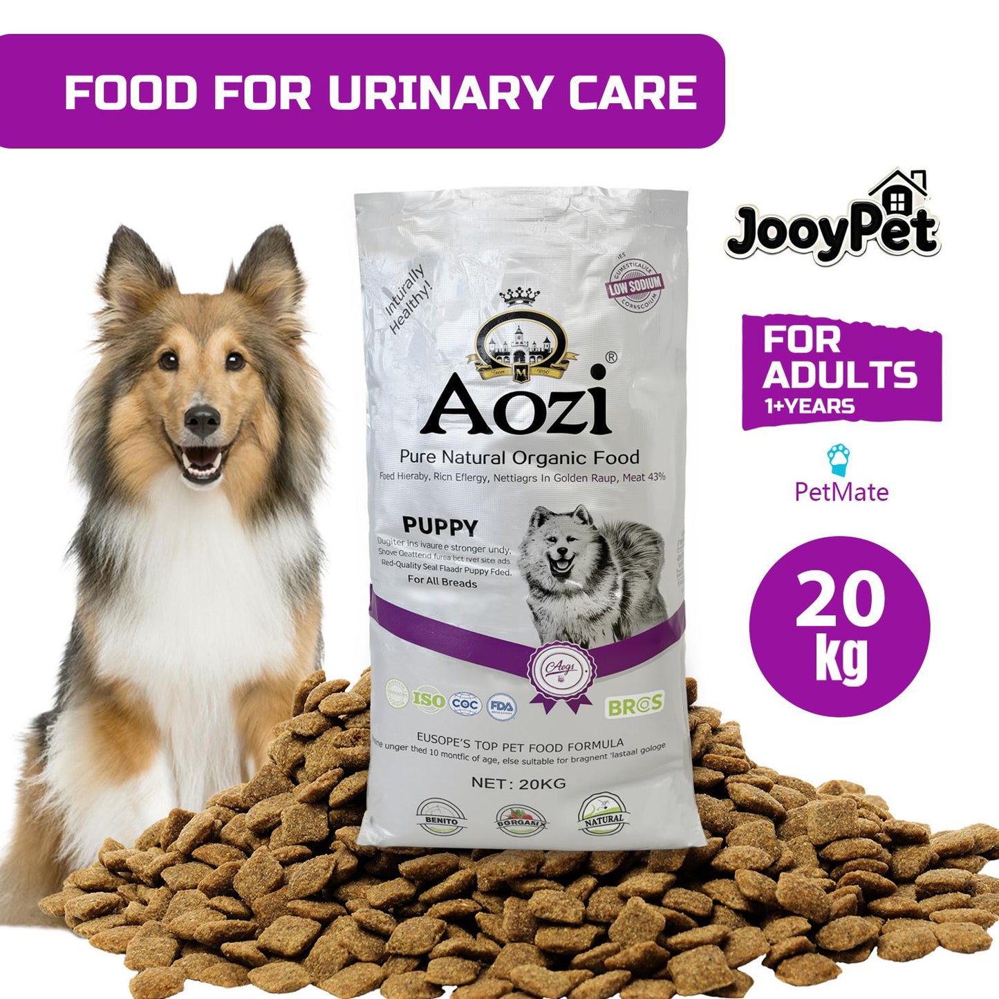 JooyPet AOZI BEEF+SPINACH PUPPY ORGANIC 20kg Dog Dry Food - Pure Natural, Organic, Probiotics, Beneficial, Teeth Cleaning, Vitamin C, Free from Harmful Chemicals