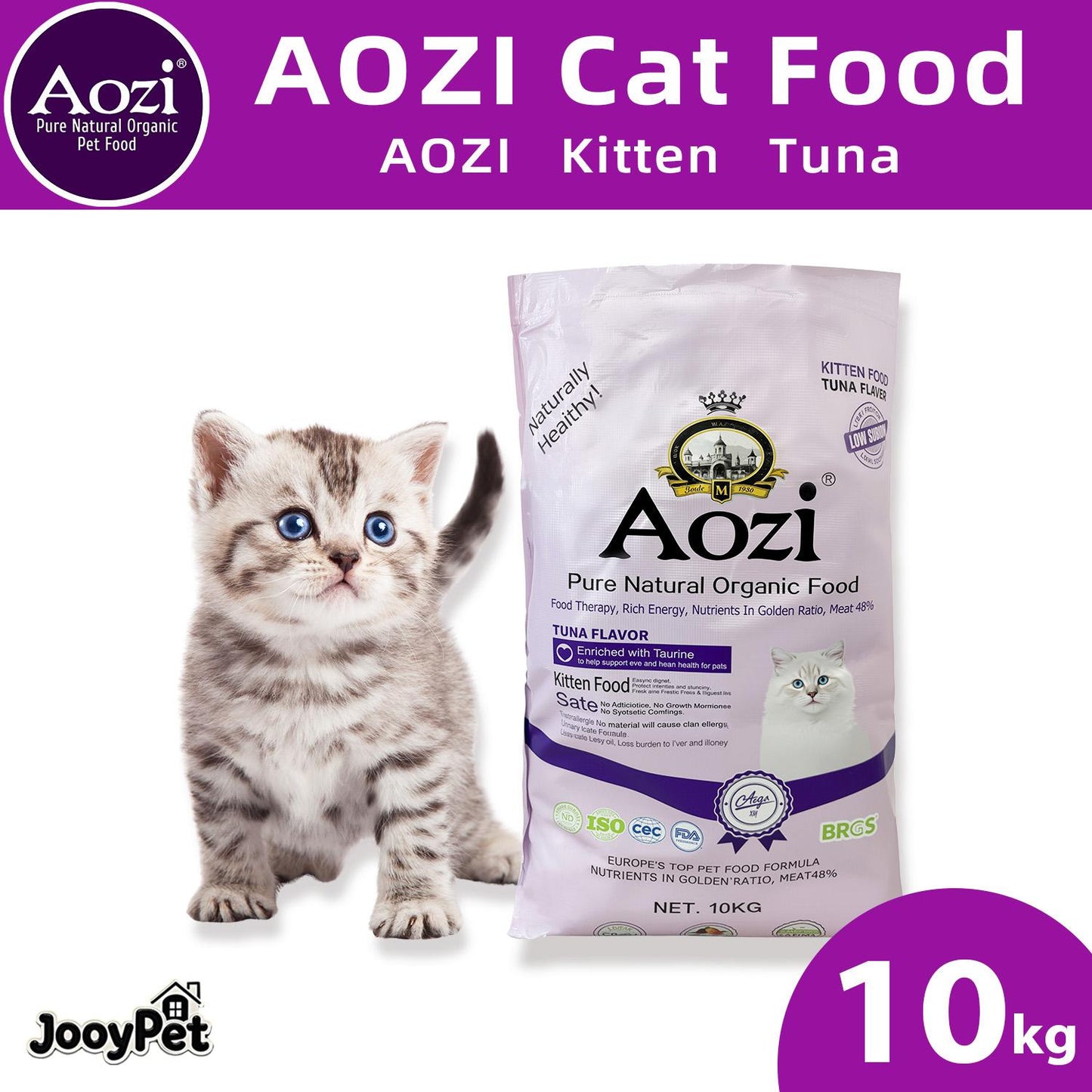 Aozi ORGANIC 10kg / 20KG Original Pack Salmon Tuna Kitten Cat Food Dry