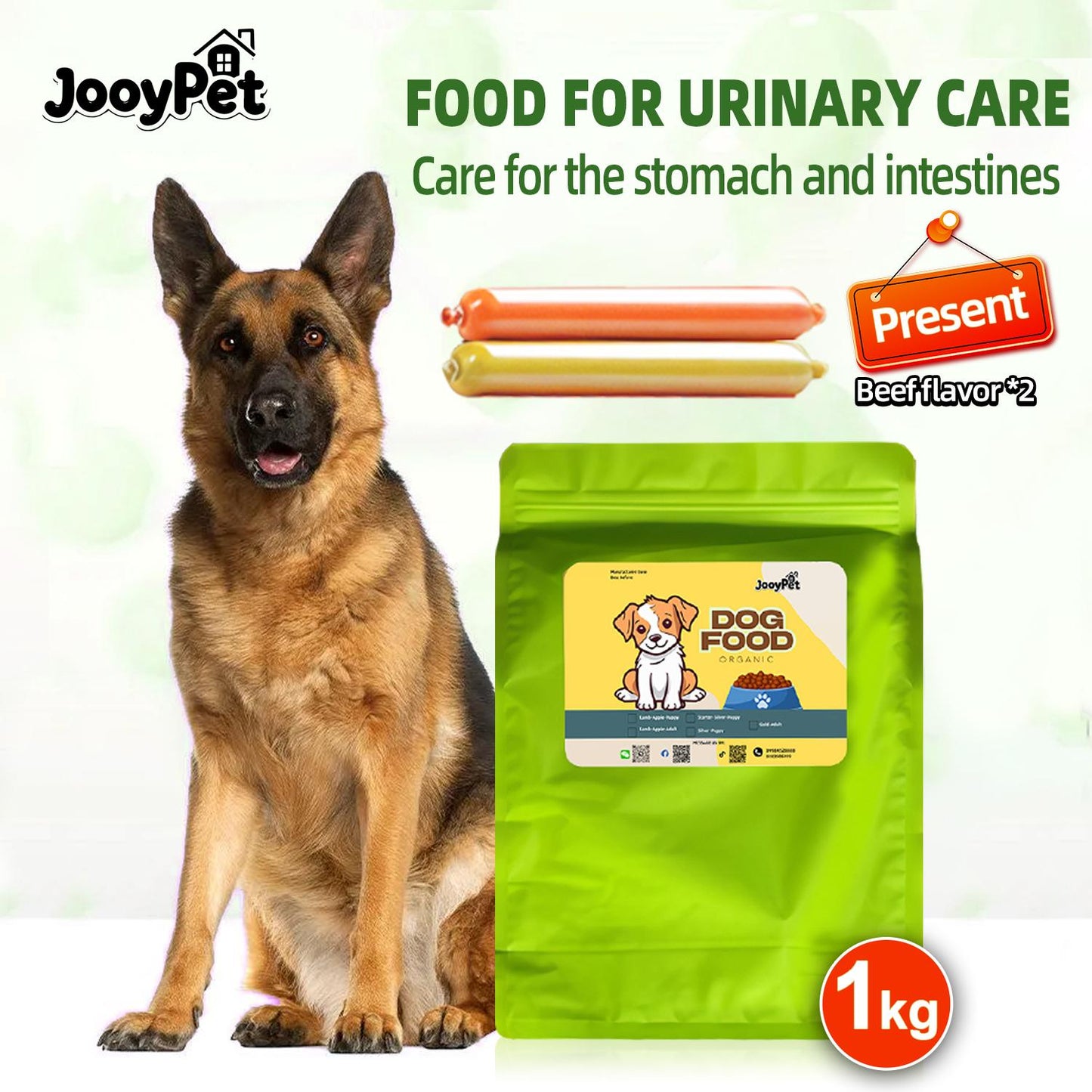 Aozi 1kg Organic Lamb & Apple Dry Dog Food for Adults & Puppies - Complete Balanced Nutrition with Immune Boost & Healthy Skin Coat Support