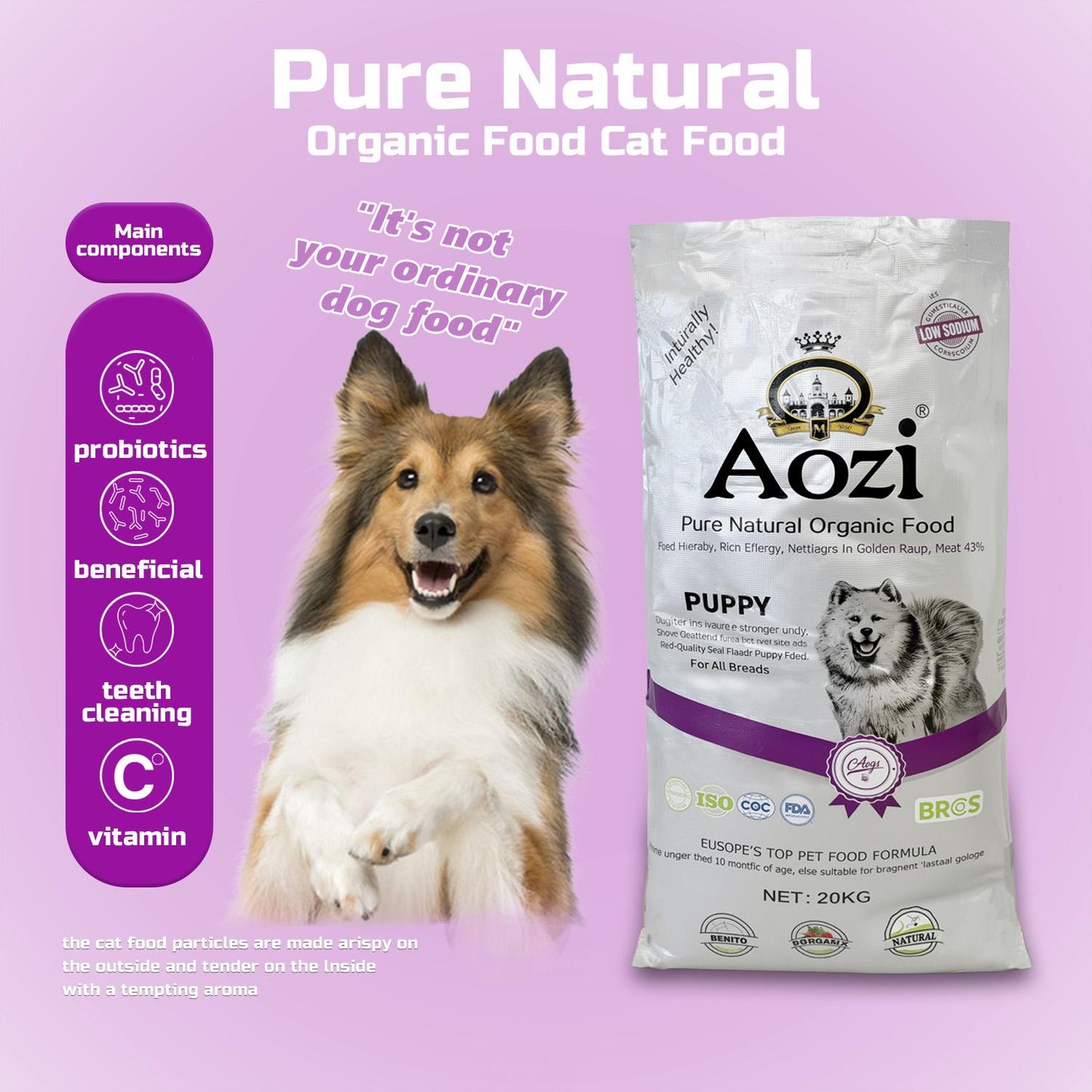 JooyPet AOZI BEEF+SPINACH PUPPY ORGANIC 20kg Dog Dry Food - Pure Natural, Organic, Probiotics, Beneficial, Teeth Cleaning, Vitamin C, Free from Harmful Chemicals