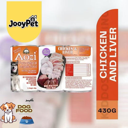 JooyPet Aozi Wet Dog Food in Can 430g - Pure Natural Organic Formula with Real Fresh Meat in Mousse Format for Dogs 24 Months