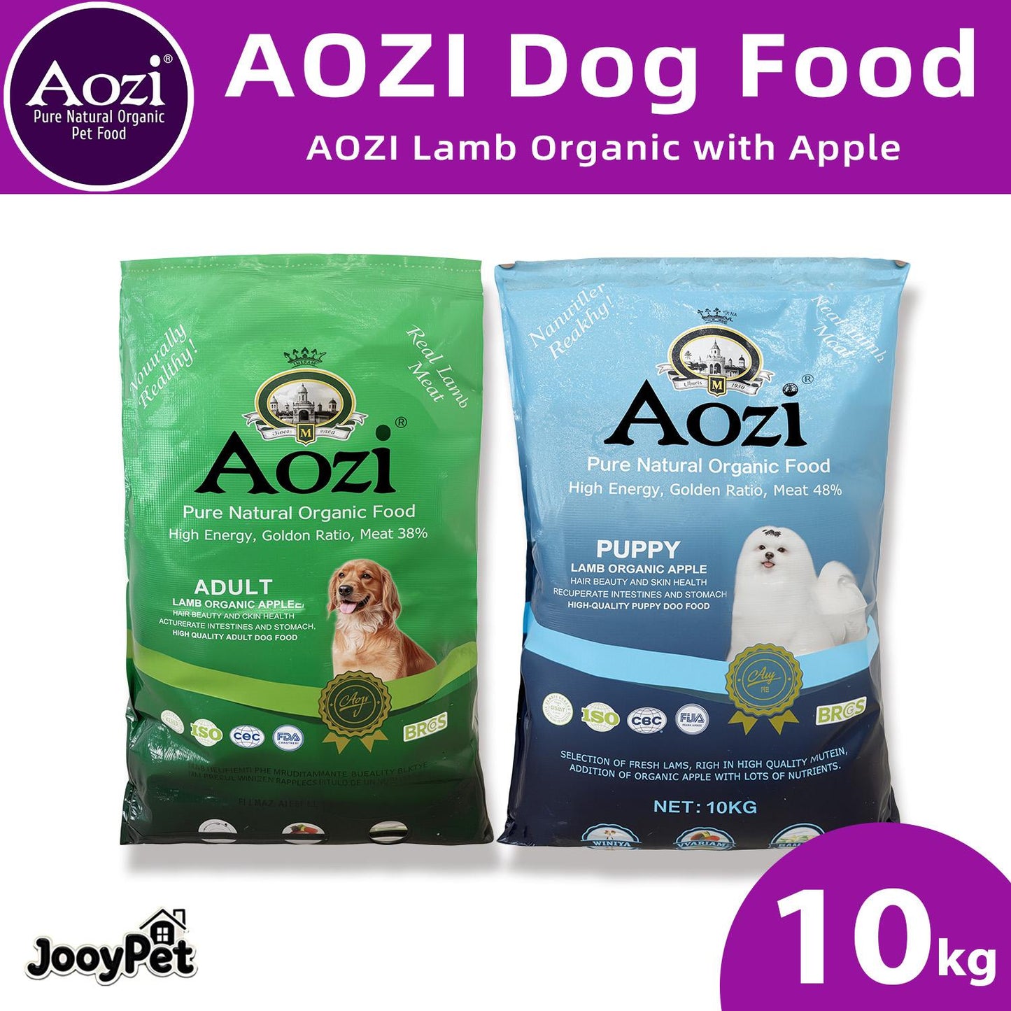 10kg Aozi Lamb and Apple Natural Organic All Stages Adult Puppy Dog Dogs Dry Dog Food Dog Essentials