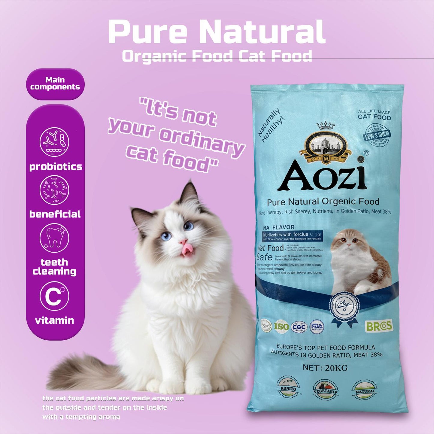 JooyPet AOZI Cat Food High-Quality Tuna 20KG Natural Kitten Dry Food for Pets Europe's Top Pet Food Formula Complete Balanced Meal for Healthy Skin Shiny Coat & Stronger Joints Bones