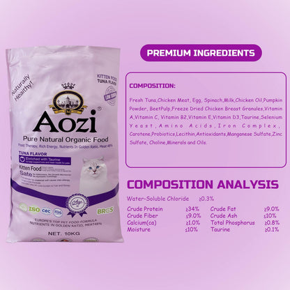 JooyPet Aozi Natural 1kg Tuna Flavor Cat Kitten Dry Food for Healthy Skin & Hair Pet Essentials DR Easy Digestion Nutritious Energy Supply