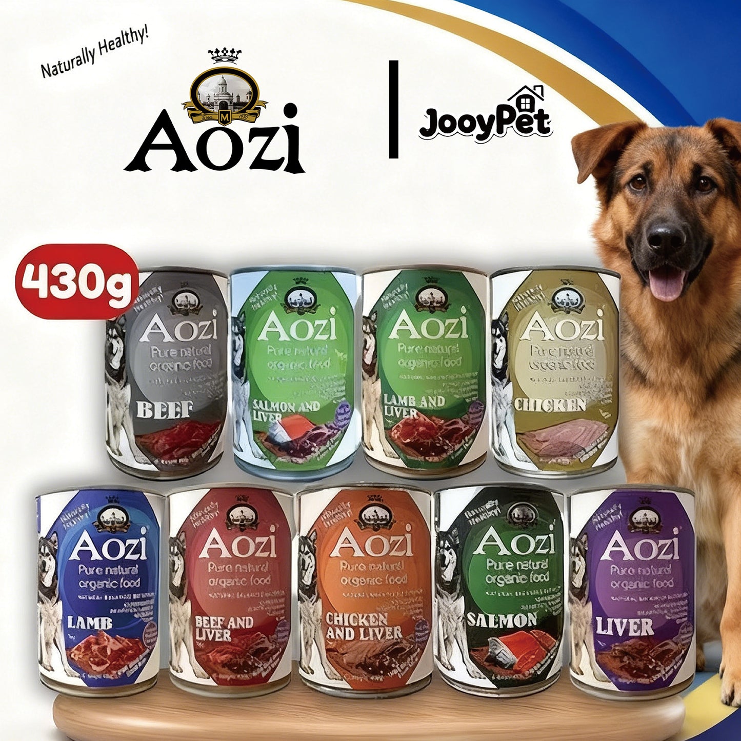 JooyPet Aozi Wet Dog Food in Can 430g - Pure Natural Organic Formula with Real Fresh Meat in Mousse Format for Dogs 24 Months