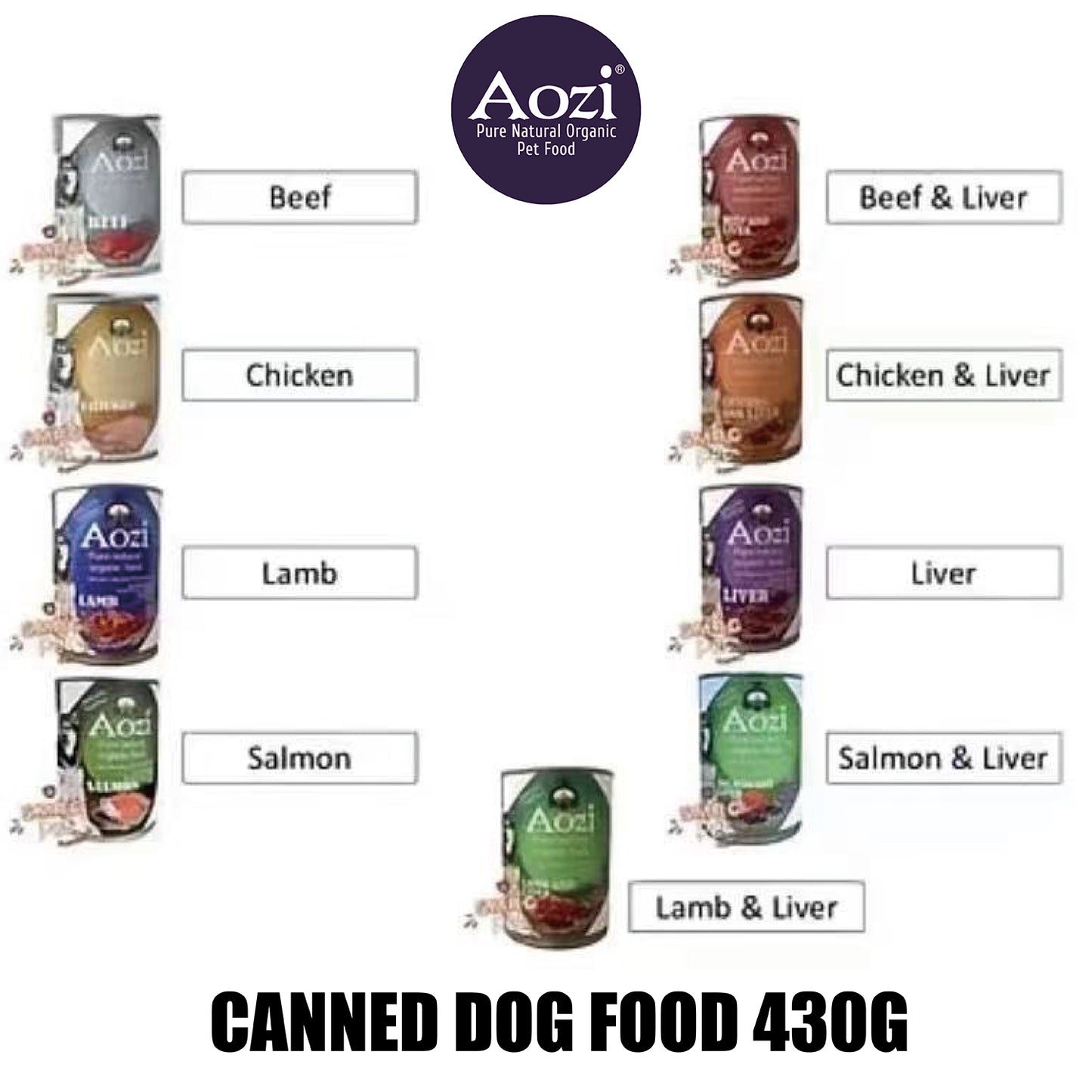 JooyPet Aozi Wet Dog Food in Can 430g - Pure Natural Organic Formula with Real Fresh Meat in Mousse Format for Dogs 24 Months