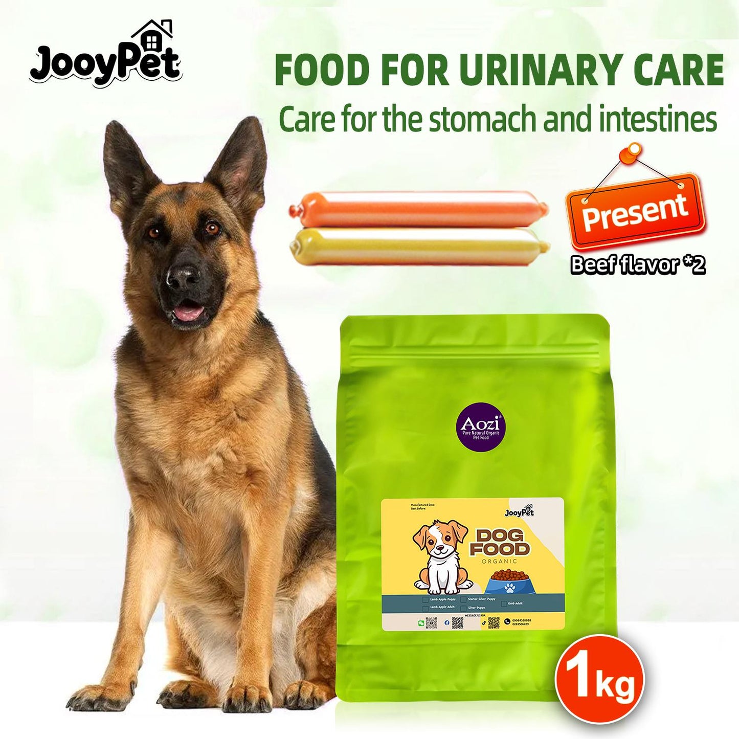 Aozi 1kg Organic Lamb & Apple Dry Dog Food for Adults & Puppies - Complete Balanced Nutrition with Immune Boost & Healthy Skin Coat Support