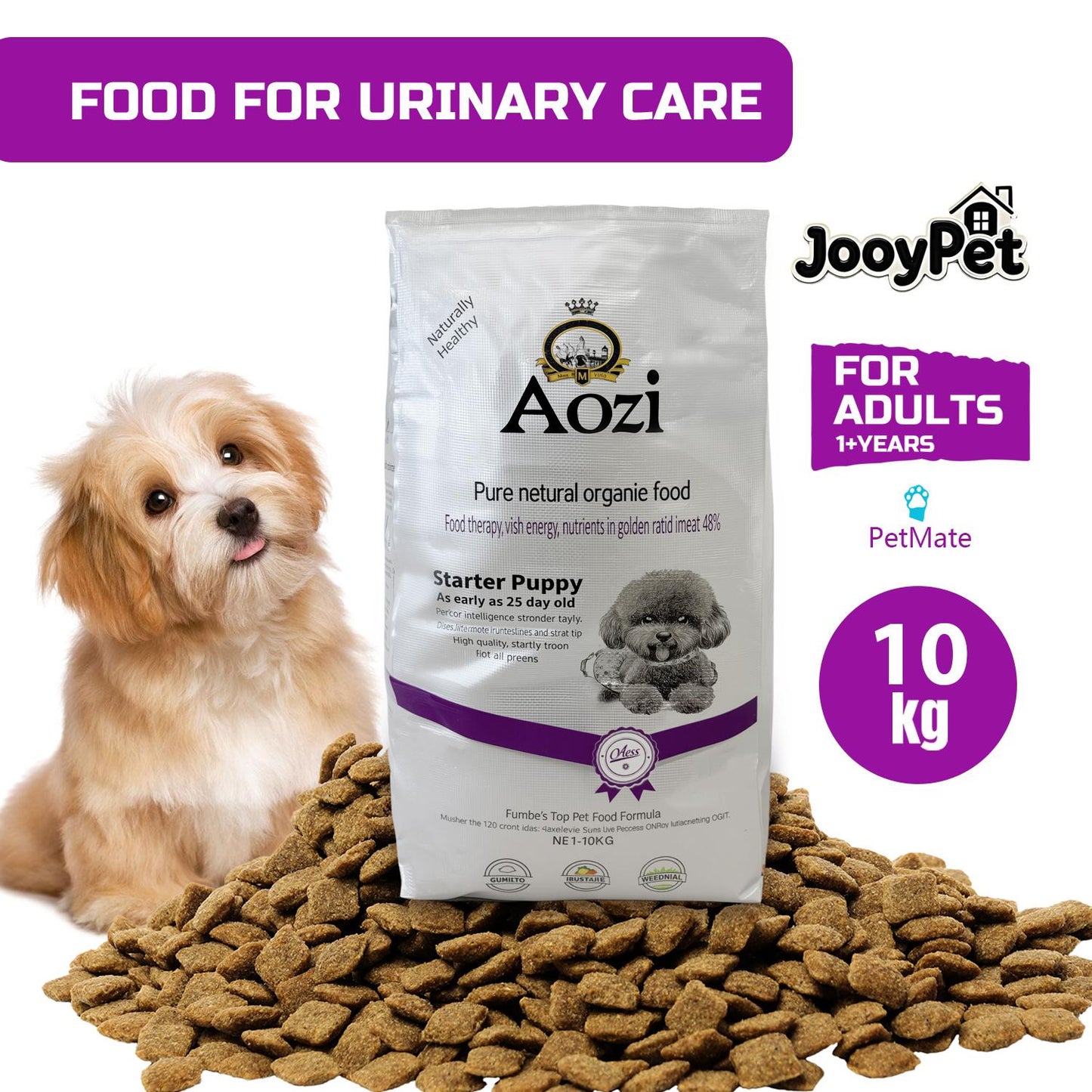 JooyPet AOZI 10KG Natural Organic Starter Food Premium Beef for Dogs All Ages Healthy Balanced Diet Safe Organic Ingredients with Probiotics Beneficial Teeth Cleaning & Vitamin C