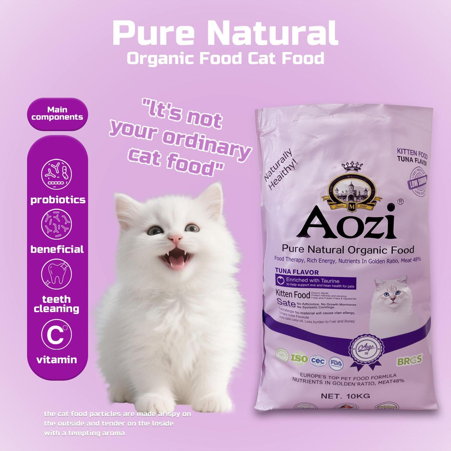 JooyPet Aozi Natural 1kg Tuna Flavor Cat Kitten Dry Food for Healthy Skin & Hair Pet Essentials DR Easy Digestion Nutritious Energy Supply