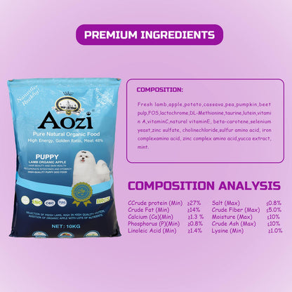 JooyPet AOZI Organic Lamb & Apple Puppy Food 10KG - Nourish Your Pup Naturally with Essential Nutrients for Growth & Development